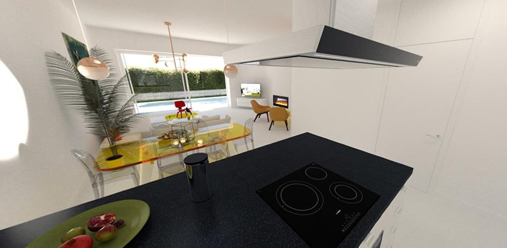 COCINA ABIERTA CON SUELO PORCELÁNICO - Imágenes 360º - Fincas Casquero